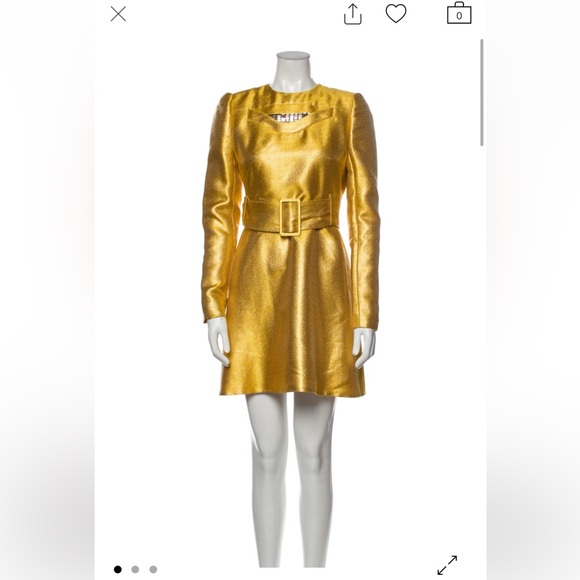 Carven Dresses & Skirts - Carven Yellow Metallic Mini Belted Dress with Crystal Detail Size 38
